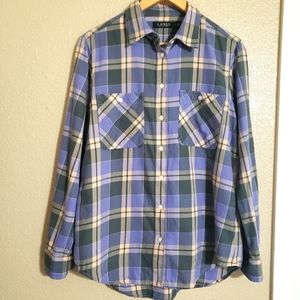 LAUREN Ralph Lauren Women's Large Size Plaid Cotton Twill Lavender Multi Shirt